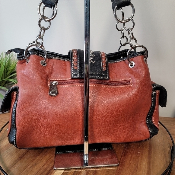 P & G COLLECTION Brown Western Shoulder Bag Embellished Studded - Picture 6 of 17